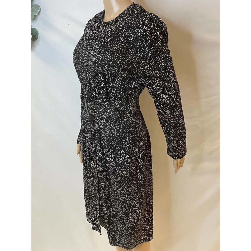 Vintage 1980s PJ Klien Polka Dot Midi Dress | Button Front Belted Secretary Dres